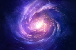 a purple and blue spiral shaped object with stars in the background